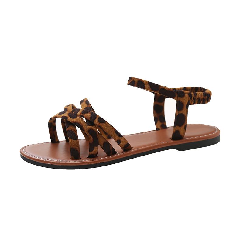 

Женские сандалии большого размера с леопардовым принтом, новинка 2024 года, римские модные противоскользящие пляжные сандалии на плоской подошве на одну ногу 41 хаки