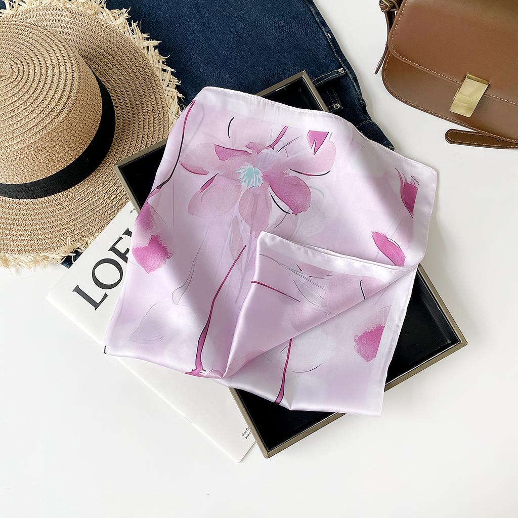 Fresh And Sweet Flower Silk Scarf Square Scarf Women'S Literary And Decorative Headscarf Square Scarf High-End Silk Scarf Thin