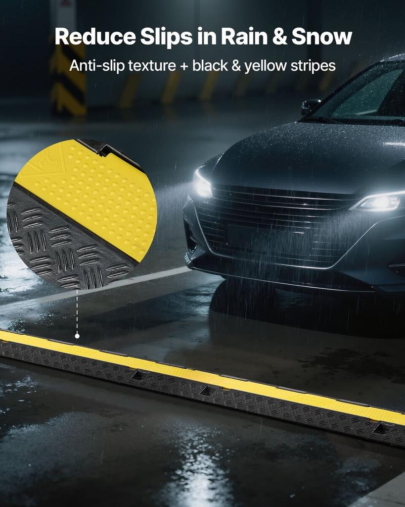 Cable Protector Ramp, 9,979 Kg/axle Capacity, 2 Channel Heavy Duty Rubber Cord Hose Wire Cover, 32 X 31 Mm Channel, Traffic Speed Bump with Flip-Open