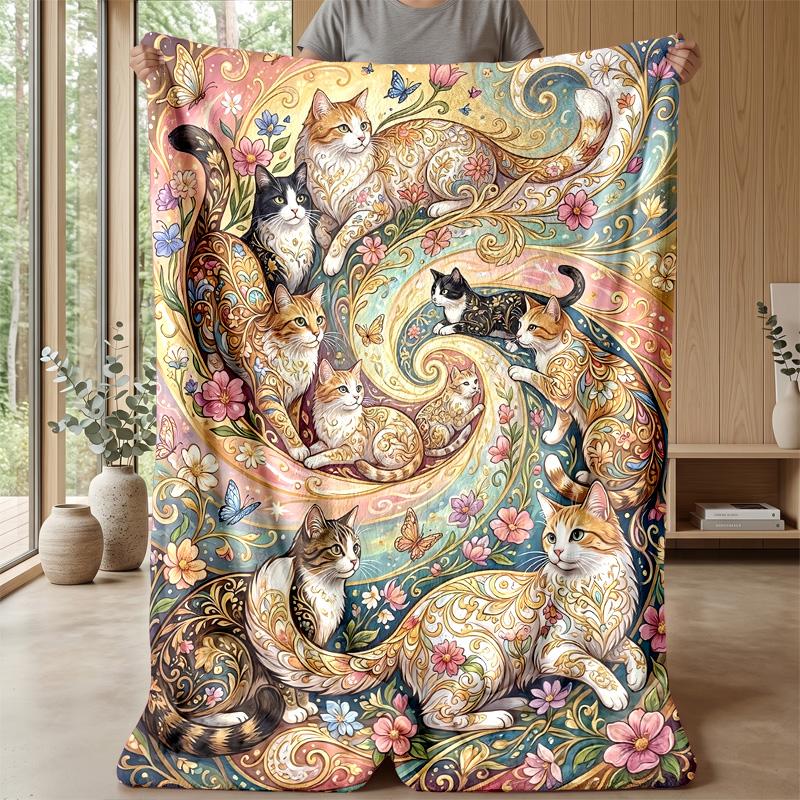 Spiral Katze Garten Thema Decke Leicht Warm Flanell Decke Dekorative Überwurfdecke für Hausdekoration