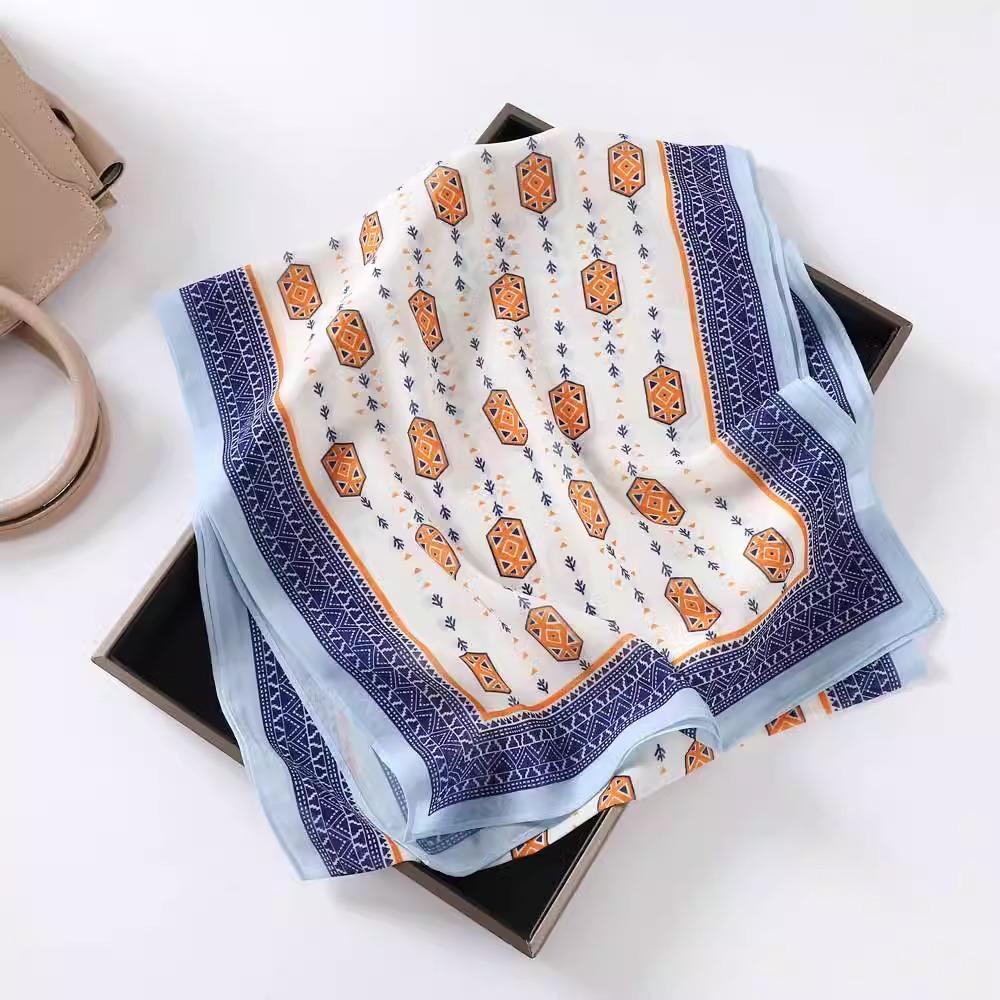 Fashion new long silk scarf women's Korean version line printing simulation silk medium length thin scarf sunscreen shawl
