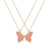 Split Butterfly Pendant Necklace Set Pink Enamel Matching Butterfly Necklaces for Best Friends