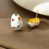 Diseño Creativo Coreano Zircón Color Esmalte Blanco Forma de Gota de Agua Pendientes de Clip Pendientes de Botón para Mujer Joyería de Diseñador