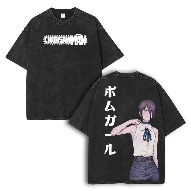 

Reze Print T-shirt Chainsaw Man Anime Clothing Men Women Cotton Tshirts Vintage Washed Tee Harajuku Casual Oversized T Shirt XXL чорний