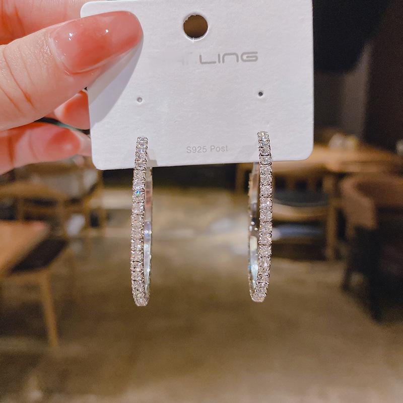 Fashion Rhinestone Crystal Hoop Earrings for Women Exaggerate Elegant Big Circle Accessories Valentine's Day Gift Jewelry