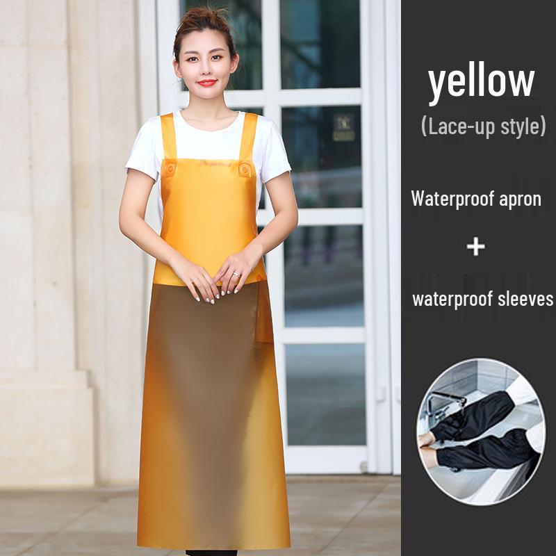 Waterproof Oil-Proof Soft Leather Apron for Kitchen, Dishwashing, Seafood Prep, and Catering - Unisex Long Style.