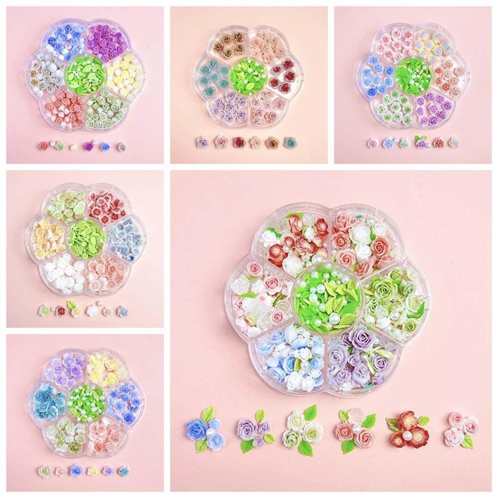 

Mixed Pearl Beads Rose Nail Decorations Camellia Leaves Rose Nail Rhinestones Girls/Lady StyleB