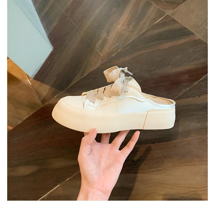 Sheepskin version of grape mother, the same bag head half slippers, women's summer wear thick bottom heightening lace-up casual sports slippers