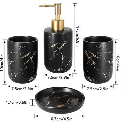 Set di accessori da bagno, set di accessori da bagno in ceramica da 4 pezzi include 2 portaspazzolino/bicchiere, sapone liquido o lozione da 300 ml