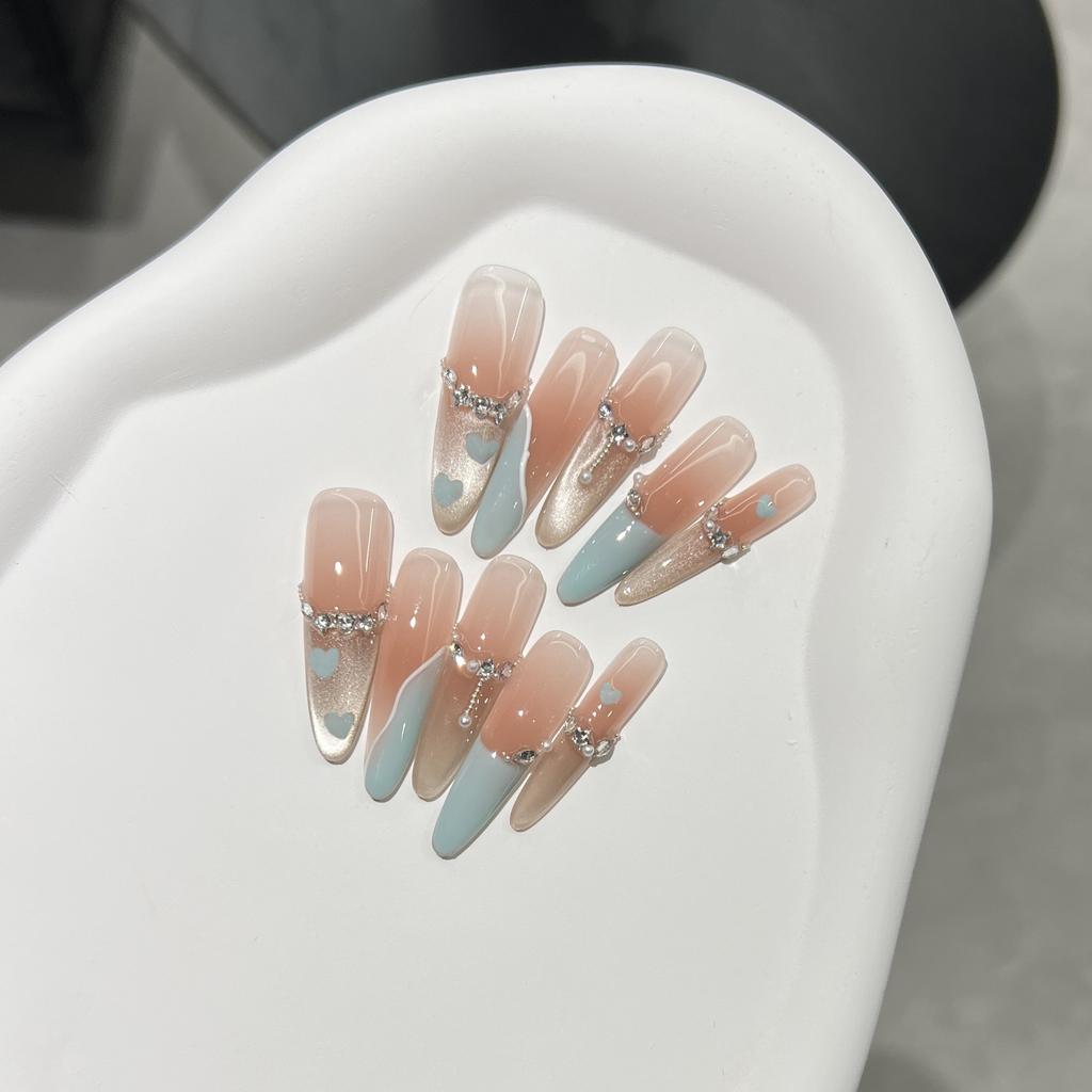 Ren Håndbærende Rustning med High-end Katteøye Neglekunstklistremerke Fransk Blush Knust Diamant Temperament Hvit Negleplate