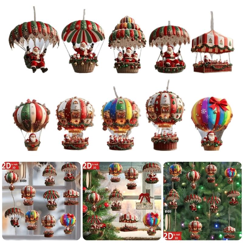 Festival Santa Parachute Hanging Ornament For Holiday Decors And Auto Interior Wooden Christmas Decoration With Reusable Design