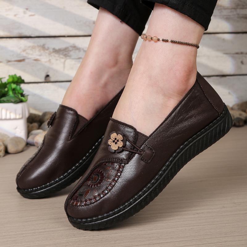 Style Ladies Loafers Ladies Leather Flat Shoes,simple and Classic Mom's Shoes Anti-slip and Comfortable,free Shipping