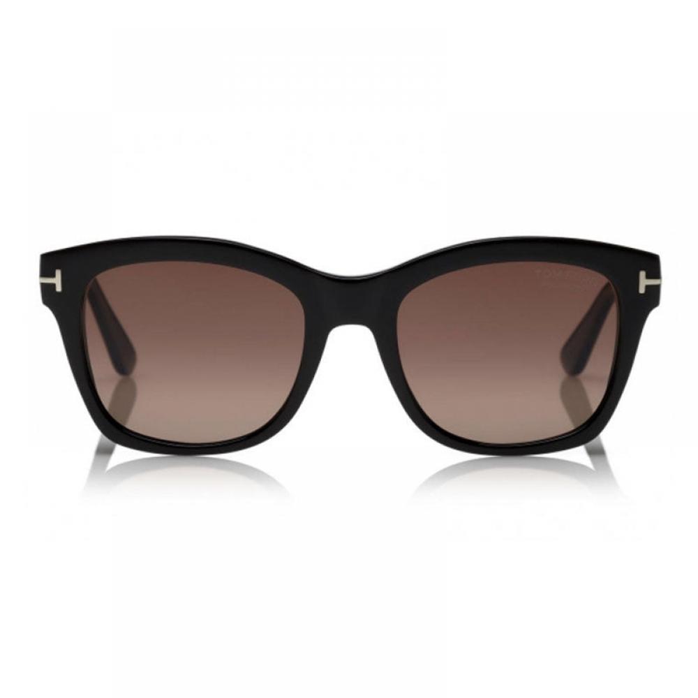 Tom Ford Sunglasses Cat Eye Full Rim  Shiny Black Frame And Gradient Burgundy Polarized Lens Ft061401h Brown