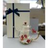 Creative Flower Glass Teapot Crystal Glass Teapot for Kung Fu Tea, Good Gift for Sister, Mom, Grandma, Teachers (Red Rose)