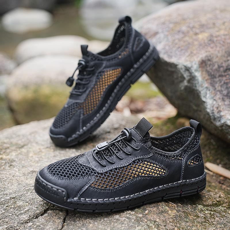 2025 mesh men's shoes 2025 summer breathable leather mesh men's casual shoes hollow mesh shoes