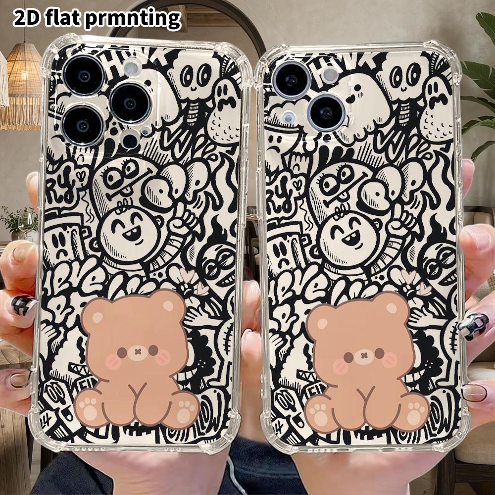 Phone Case: 2D Flat Suitable for iPhone 18 17 16 15 14 13 Pro, Transparent with Corner Protection, Light Brown Bear, Christmas and Halloween Gift