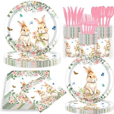 Nouveau set de vaisselle de fête sur le thème de Pâques Fleur de printemps lapin assiette en papier jetable gobelet en papier serviette en papier