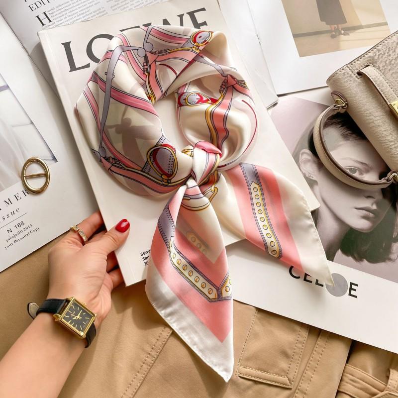 Elegant Silk-Like Square Scarf Women Korean Style Print Neck Lightweight 70x70cm Nylon Fashion Accessory