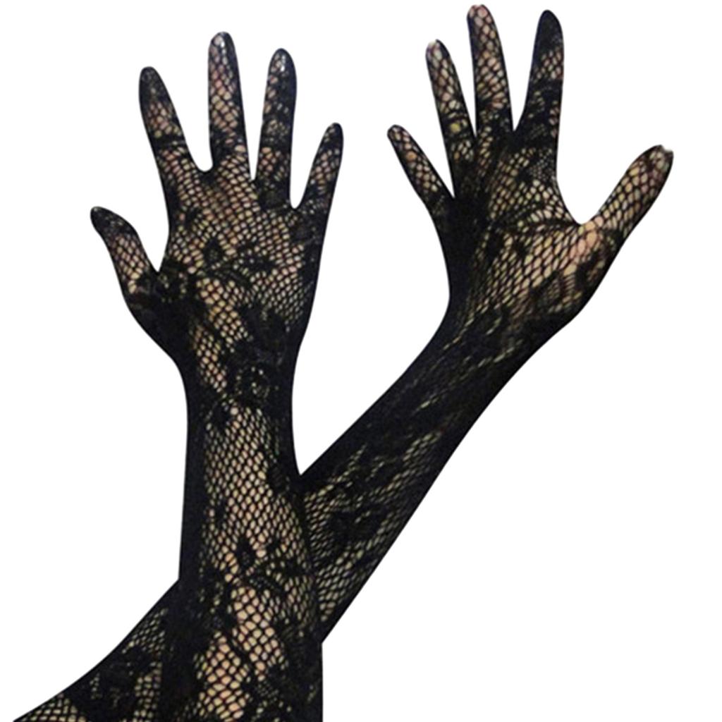Transparent Lace Gloves Stretchy Polyester Blend for Fashion Costume