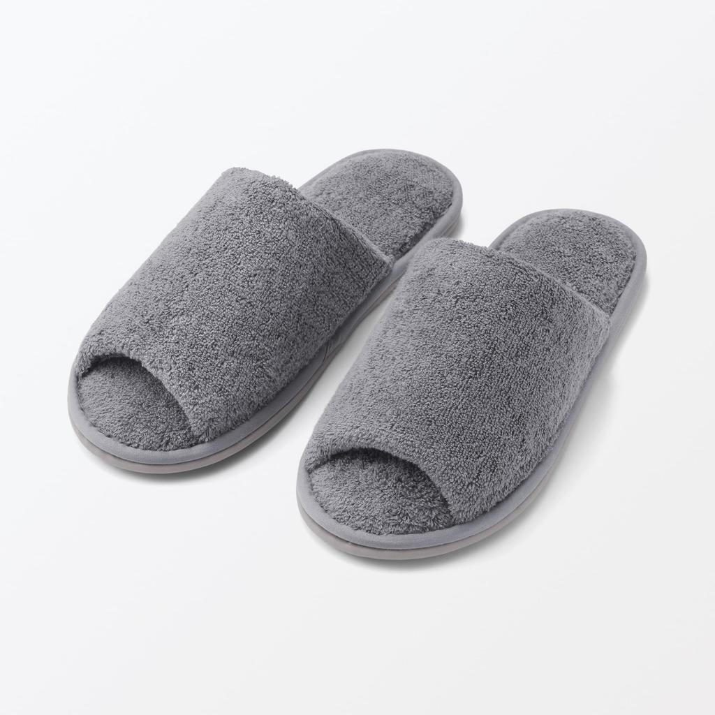 MUJI Washable Cotton Tile Open Charcoal Size 84770432 Slippers, Front, Gray, L,