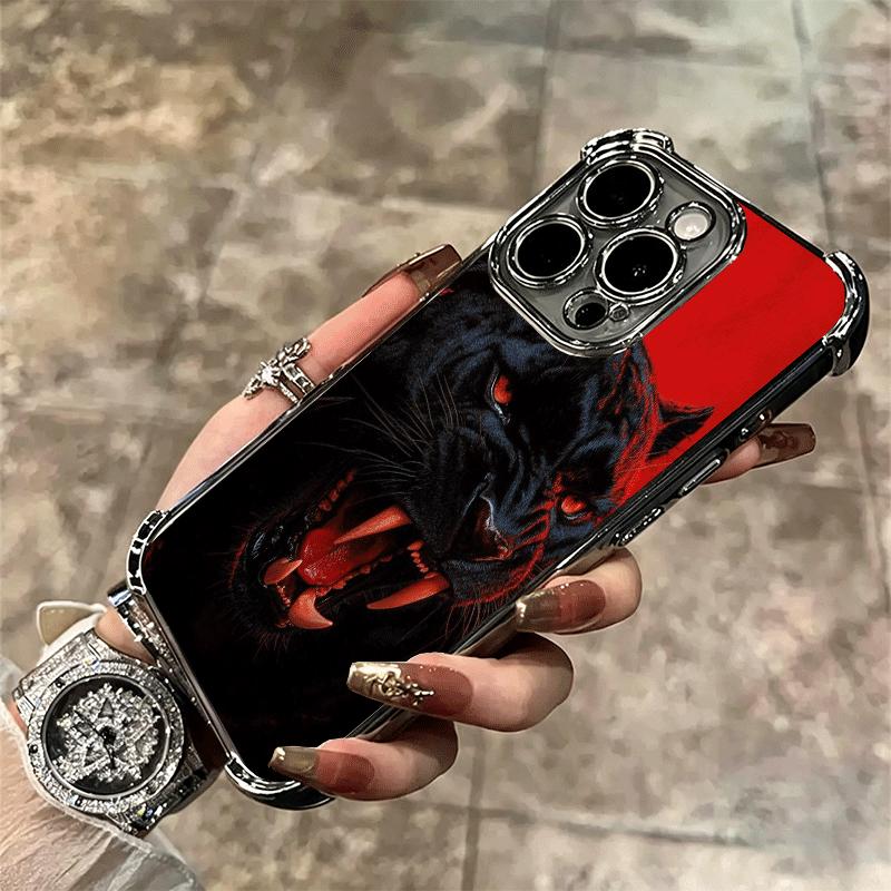 Black Panther Cool Animal Plating Phone Case For Iphone 16 17 Pro Max Air 16E 14 15 Plus 12 13 Mini Anti-Fall Airabag Cover