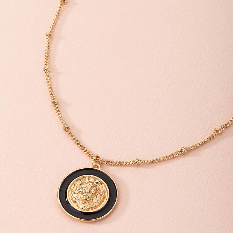 European & American Stylish Lion Head Enamel Necklace & Earrings Set for Women