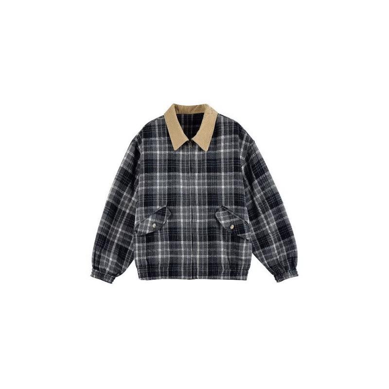Unisex Oversized Patchwork Plaid Streetwear Jacket - Japanese Retro Neutral Style Outerwear
