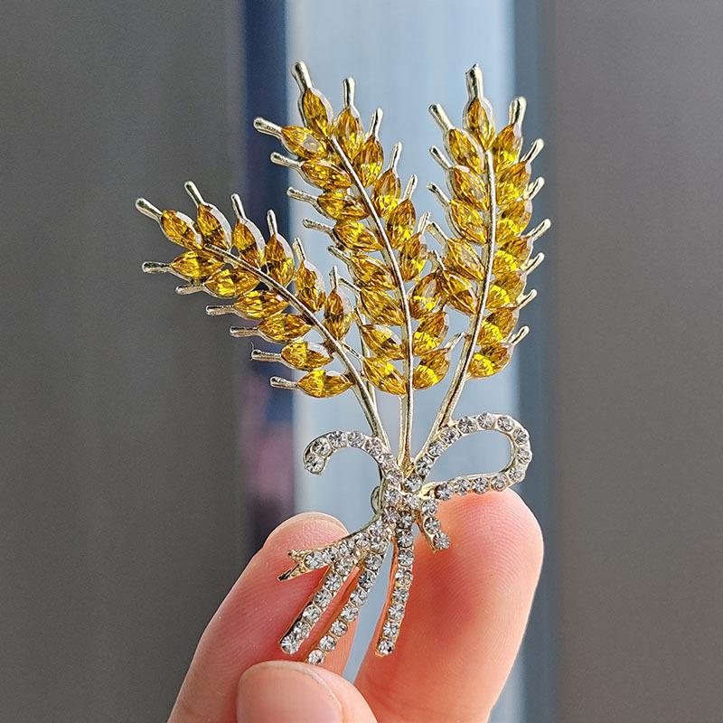 New Crystal Wheat Brooch Premium Diamond Sunflower Pin Small Fragrant Style Clothing Corsage Women's Brooch