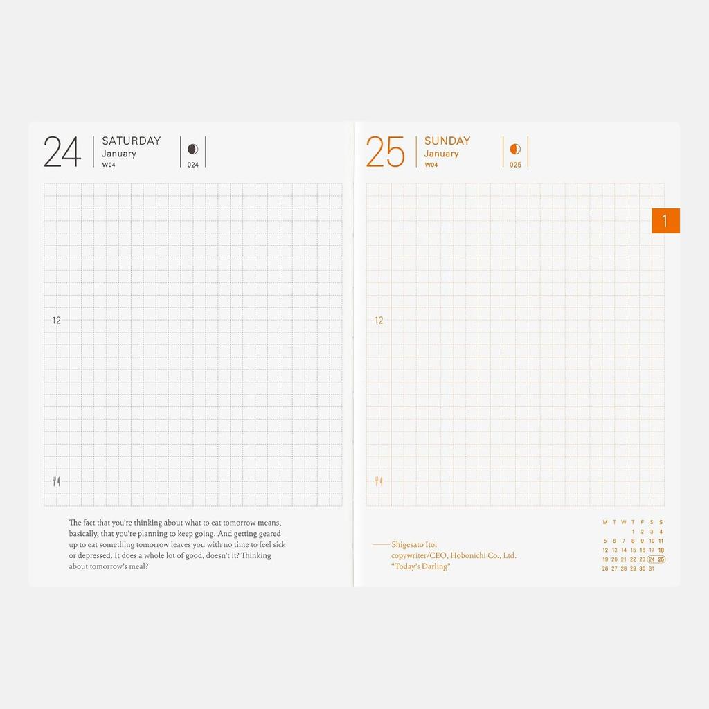 Hobonichi Notebook 2026 Main Body Planner [A6 1 Day 1 Page  English   January  monDay Start] A6 Planner English