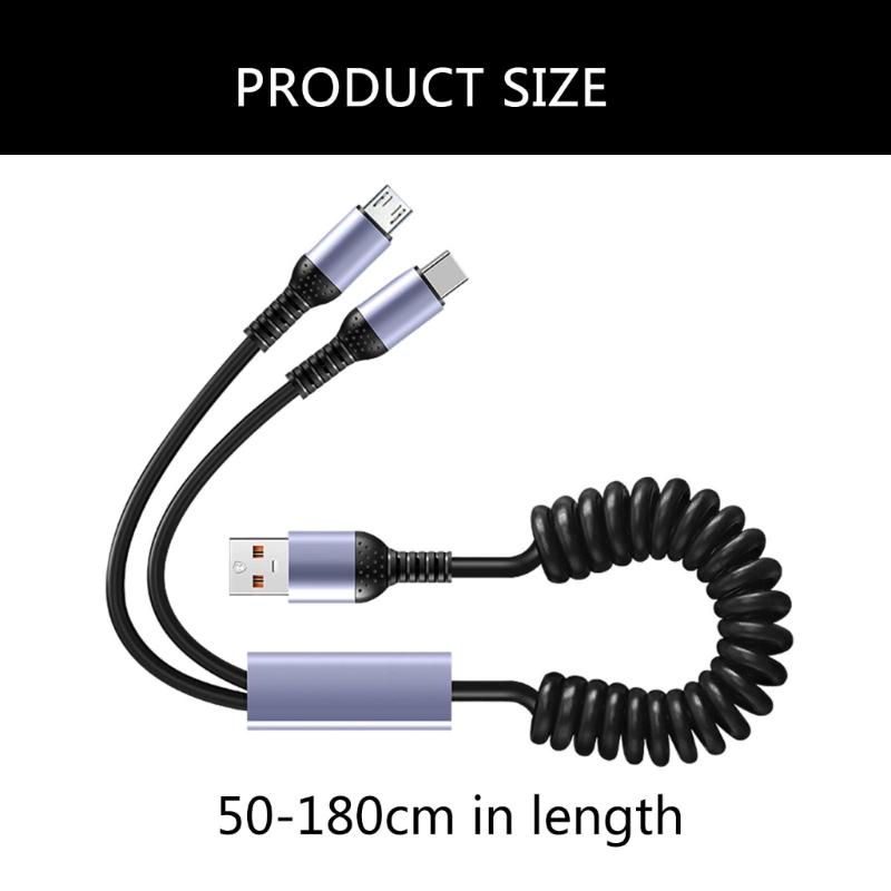 Double Retractables Spring Charging Cable MicroUSB & Type C Cable for MicroUSB and Type C Devices, 66W Fast Charging