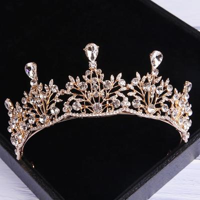 European and American Bride's Hair Crown Headdress Golden Rhinestone Headband Wedding Crown Wedding Dress Banquet Birthday Accessories