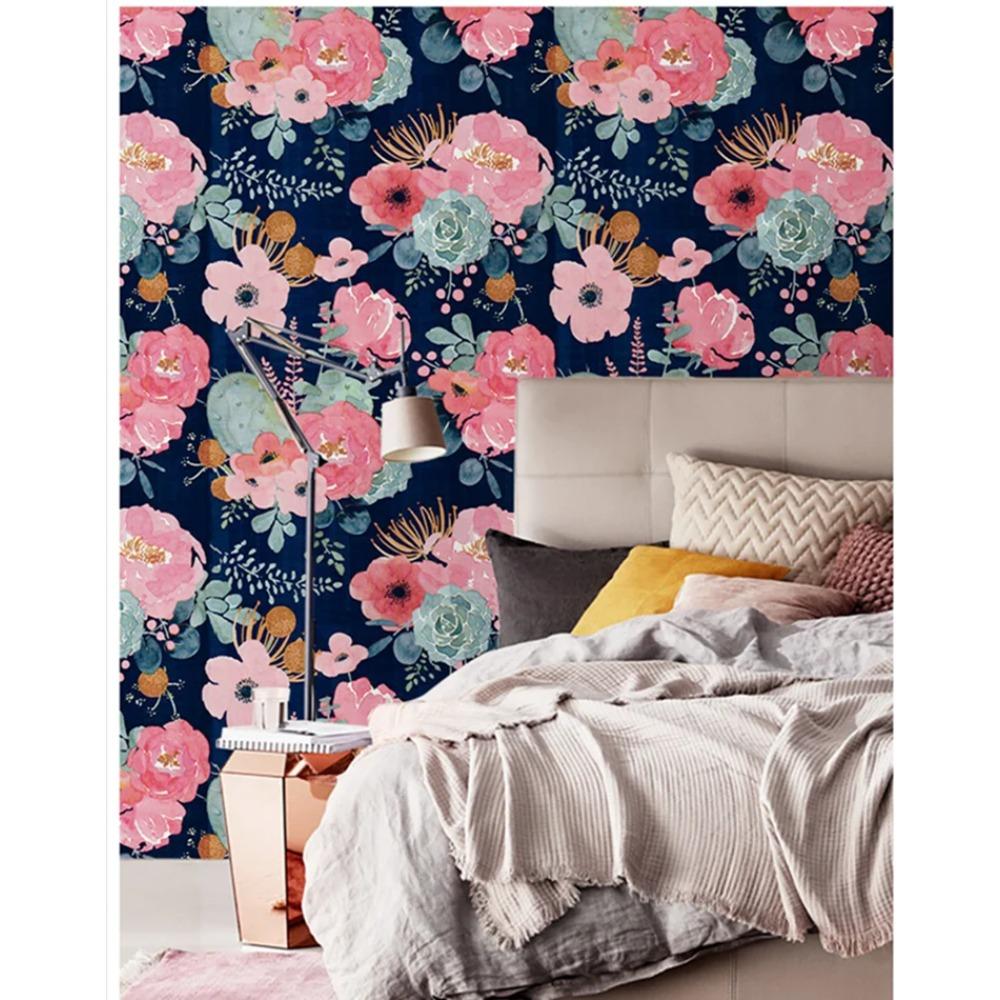 Květinová Samolepicí Moderní Květinová Tapeta Růžová/Zelená/Námořnická Modrá/Oranžová Vinylová Samolepicí Kontaktní Papír Ložnice Dekorativní