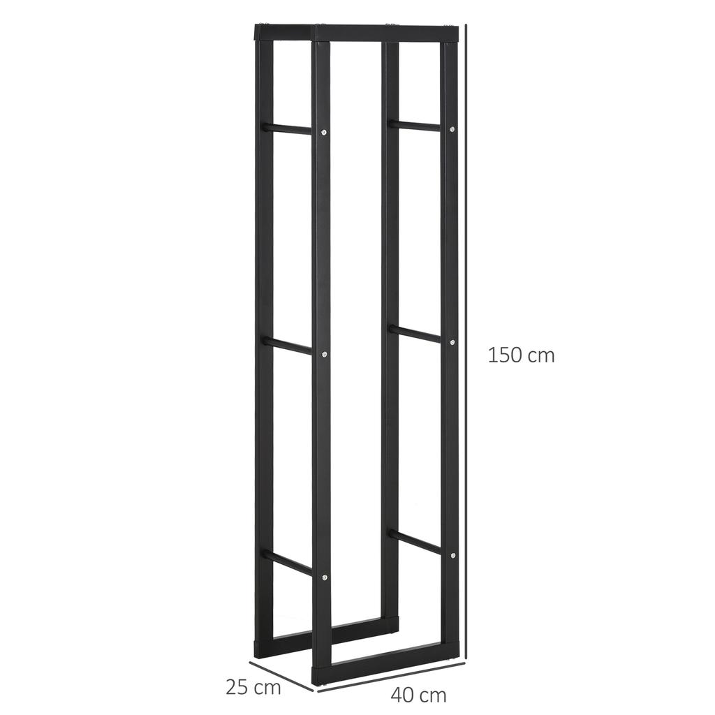 Metal Firewood Log Holder Tall Firewood Rack Indoor Outdoor Fireplace Wood Storage Shelf with Side Rails, Rust-Resistant, Black, 40W x 25D x 150H cm