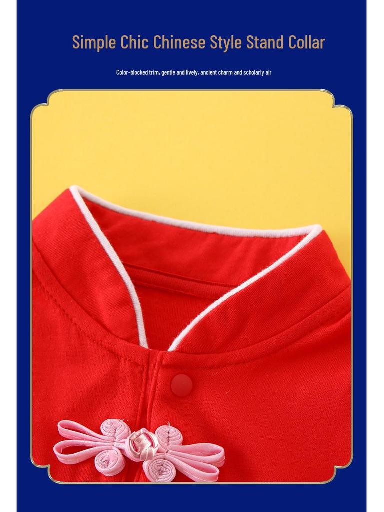 Autumn Long Sleeve Cotton Romper for Baby Girls - Dragon Year Design, Perfect for First Months and One Year Old