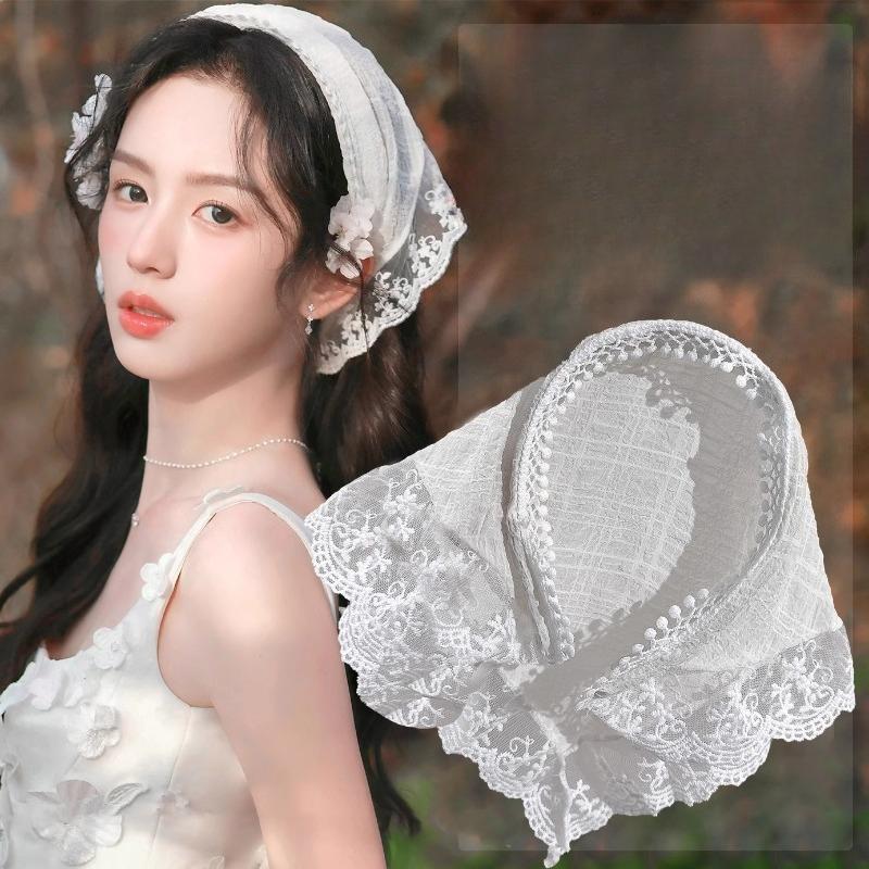 Elegant Knitted Women Fashion Versatile Pattern Hair Band Hair Accessory Knitted Lace Handmade Crochet Headscarf Spring Summer