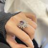 Bright Purple Diamond Colored Treasure Flower Ring Women'S Opening Light Luxury High Sense Design Elegant Temperament