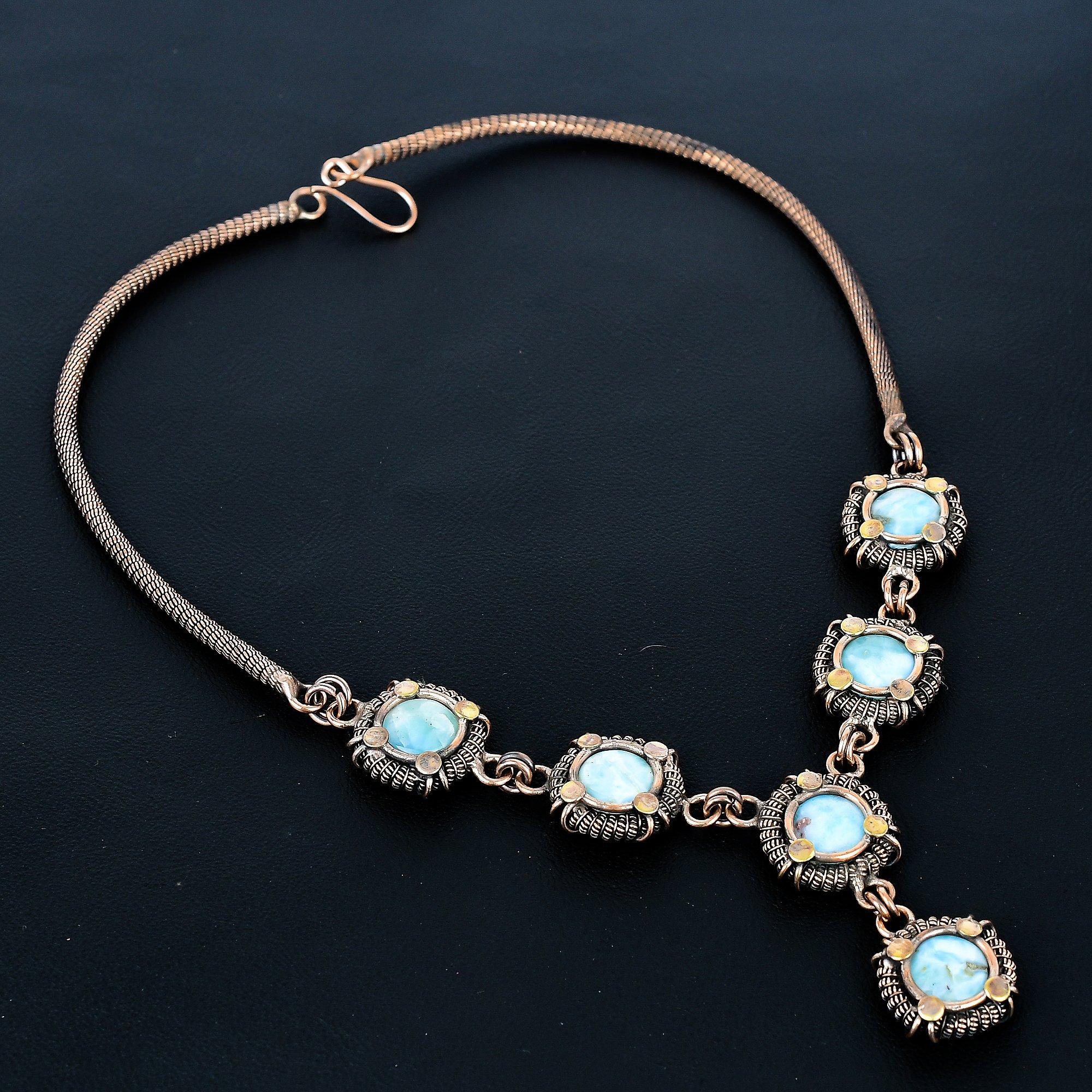 

Larimar Necklace, 999 Copper Wire Wrapped Adjustable Chain Necklace. Gift For Women Handmade Necklace Gemstone Jewelry