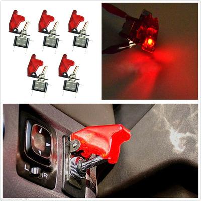 5Pcs 12V 20A Red Cover LED Light Rocker Toggle Switch SPST ON/OFF Car Truck Boat