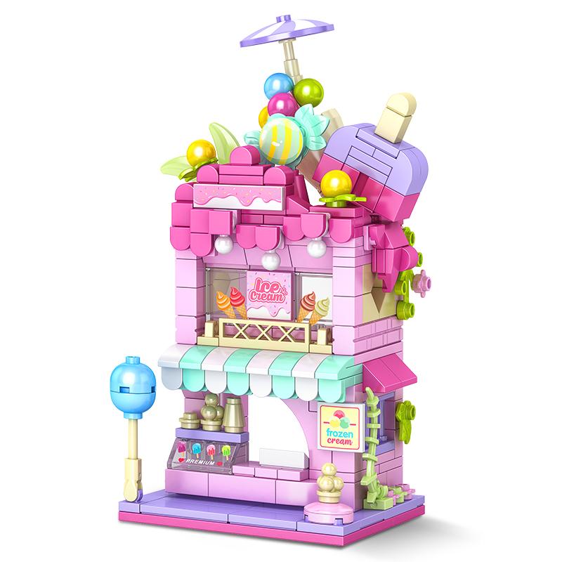 City Building Blocks Ice Cream Shop Dessert House Model Set Desktop Decor Kids DIY Toys Christmas Birthday Gift