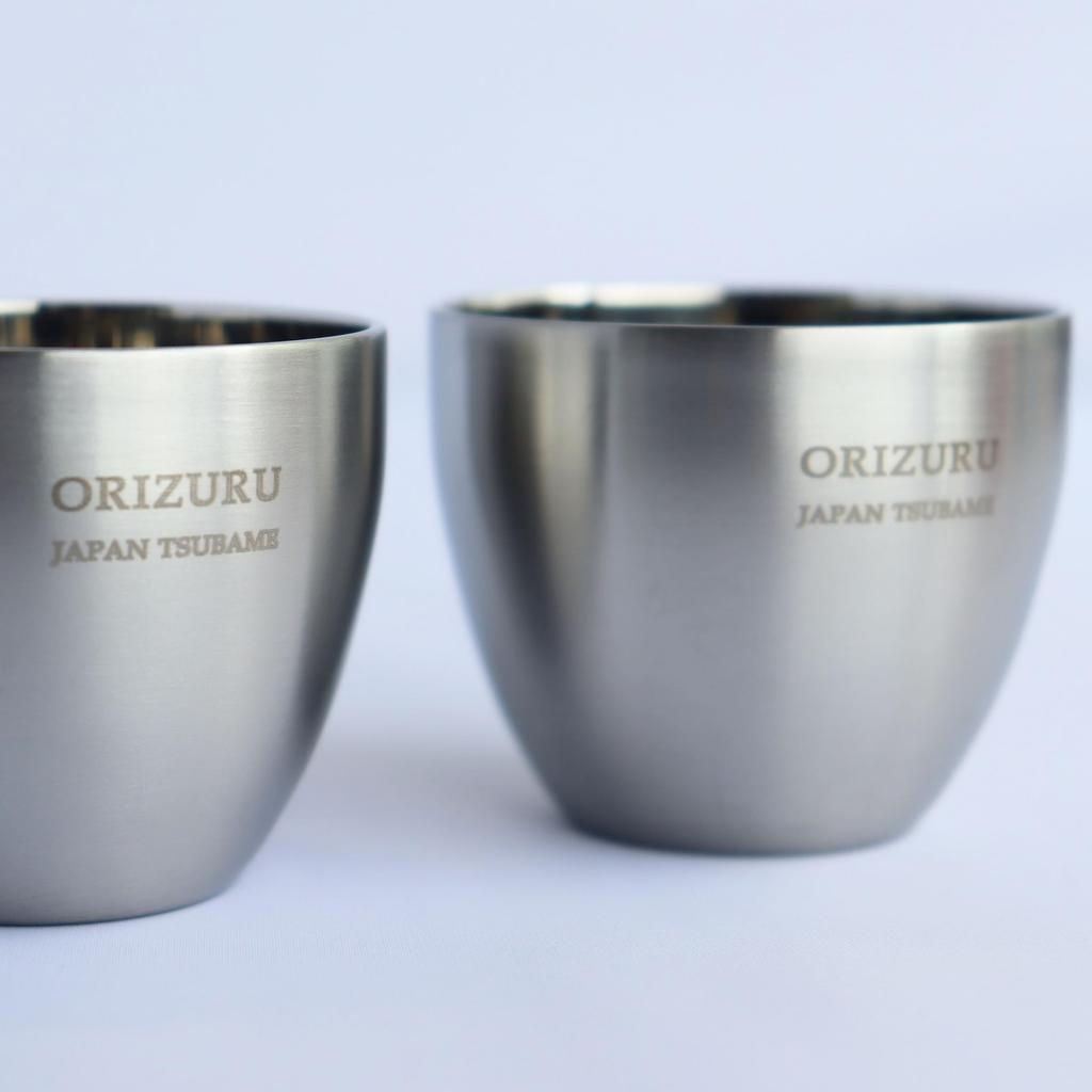 Nagao Tsubame-Sanjo Sake Cup Pair Set, Origami Crane Steel, Diameter 6cm x Height 5cm, 18-8 Stainless Steel Double-Walled Construction, Made in Japan