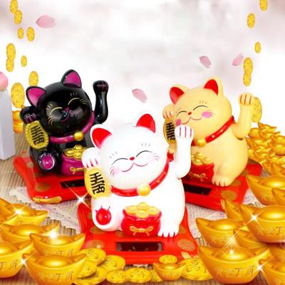 New Chinese Lucky Wealth Waving Cat Gold Waving Hand Cat Home Decor Welcome Waving Cat Sculpture Statue Decor Car Ornament