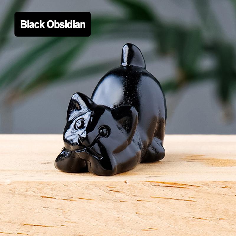1.2" Katzenstatue Natürlicher Reiki Heilstein Kristallquarz Glücksbringer Edelsteinhandwerk Heimdekor Tier Geschnitzte Figuren