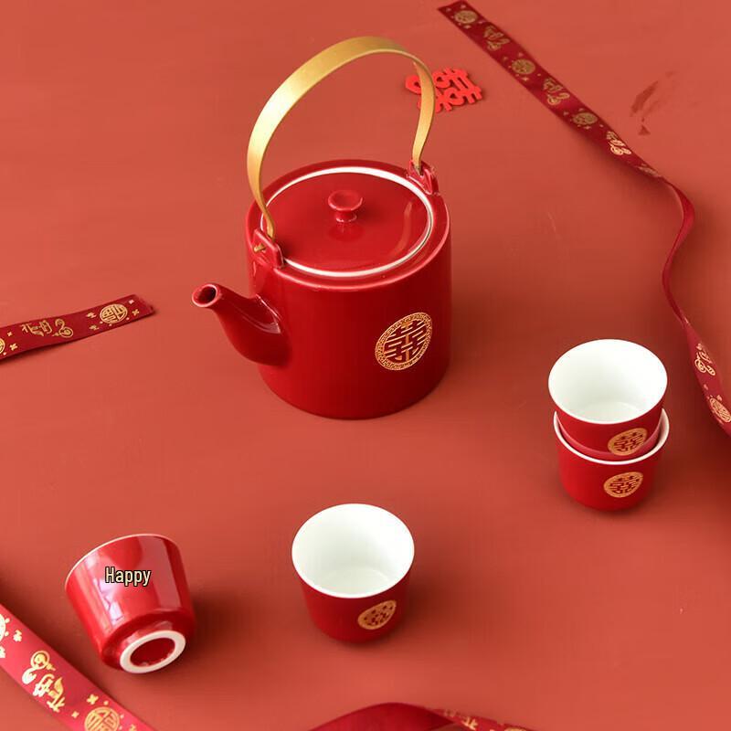 Red Crystal Porcelain Wedding Tea Set