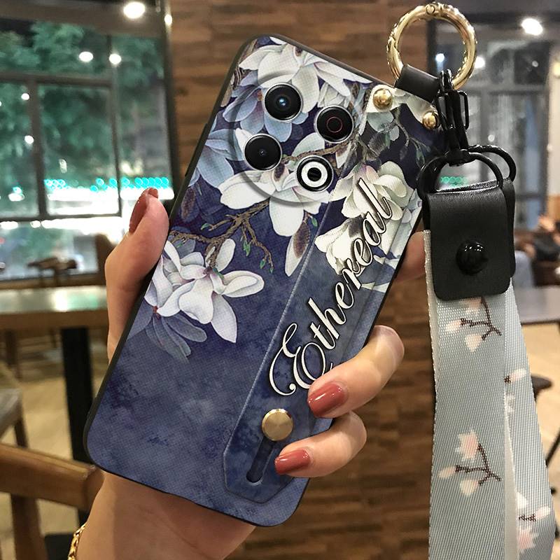 Protective Flower Phone Case For Tecno Spark30 Pro 4G/KL7 Kickstand Dirt-resistant Phone Holder Wrist Strap Back Cover