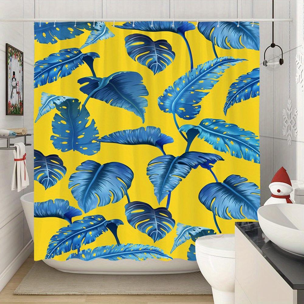 Tropical Leaf Shower Curtain: Embrace the Bold Blue Design, Soft Fabric, and Vibrant Vibes for Your Lively Bathroom