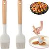 2PCS Anti-scalding Silicone Barbecue Oil Brush Wooden Handle Pastry Brush BBQ Basting Brush  Cooking