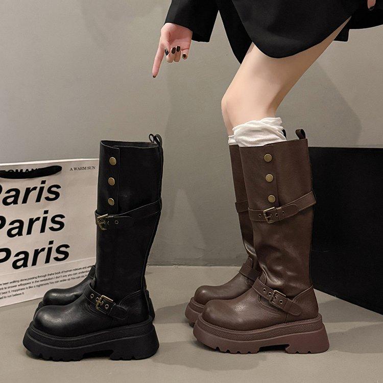 Maillard Brown Boots Women's 2025 Spring and Summer Fat Mm Thick Legs Heightening Knight Boots Small Tall Boots Looking Thin