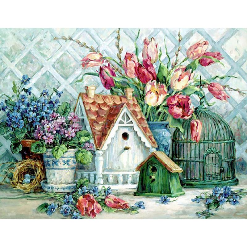 5D Full Round Drill Round Diamond Painting House Diamond Mosaic Kits Handmade Hobby Rhinestones Art Landscape Wall Decoration