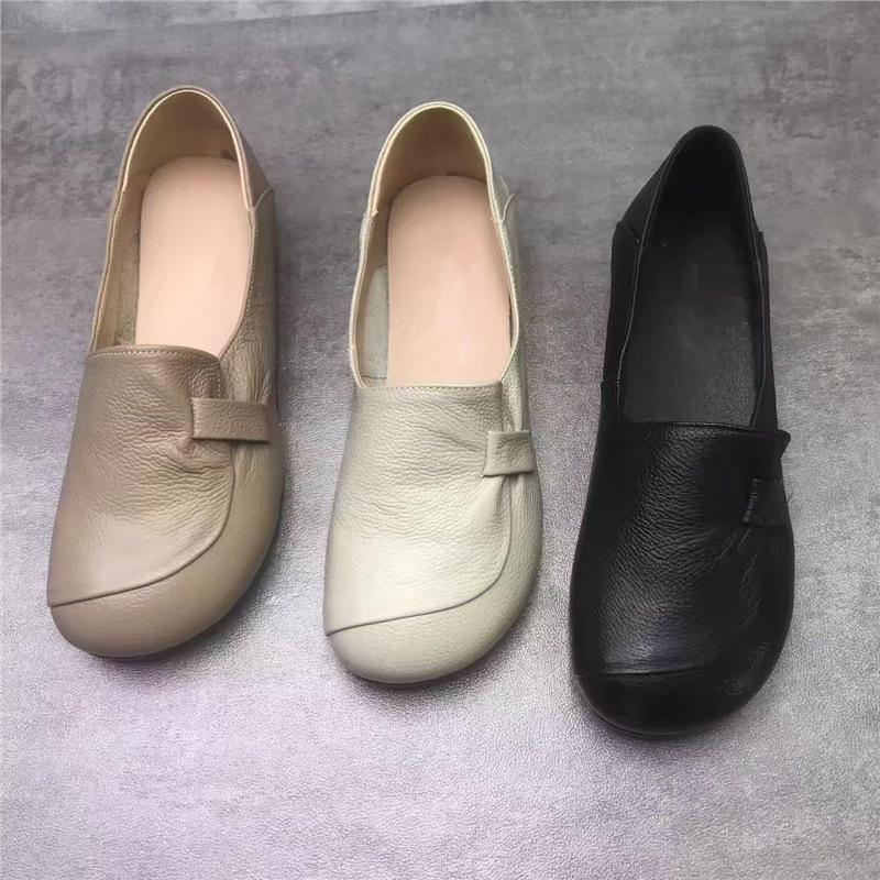 Soft leather mother shoes summer new beef tendon soft sole comfortable middle-aged and elderly non-slip lazy shoes one pedal work women's shoes