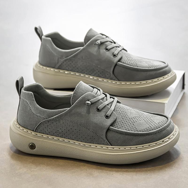 High Quality Men's Casual Leather Shoes Soft Bottom Outdoor Walking Shoes Comfortable Antiskid Flat Designer Lace-Up Sneakers